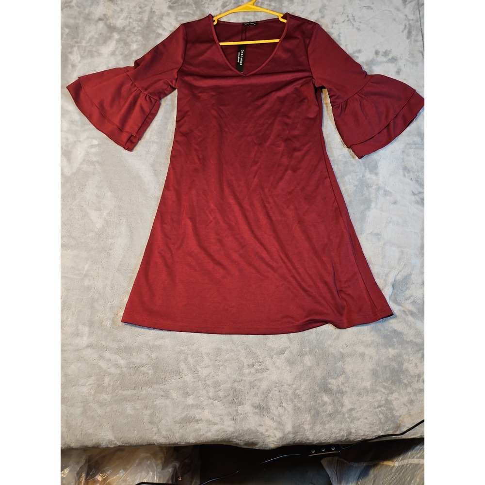 Gracyoga Red Women's Dress Sweet & Cute V-neck Bell Sleeves Size Small